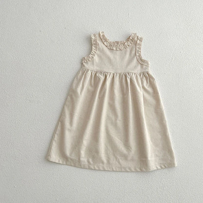 -キッズワンピース コットンリネン ノースリーブ フリル シンプルベーシック ナチュラル【mh0006537】 - mamahalo shop - ノースリーブワンピース -  べビー服 - 子供服 - 男の子 - 女の子