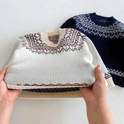 -キッズトップス チロリアン幾何学刺繍ニットセーター 2カラー【mh0007003】 - mamahalo shop - ニット・セーター -  べビー服 - 子供服 - 男の子 - 女の子