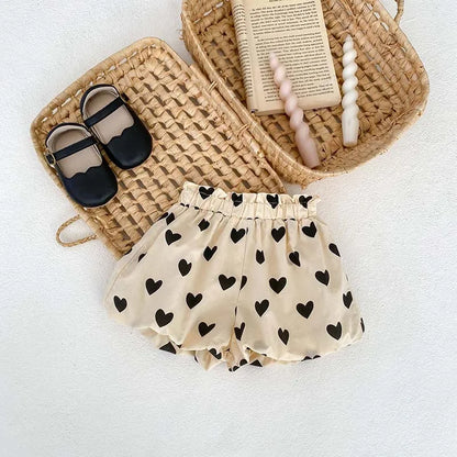 -ベビーセットアップ 2点セット リボンキャミソールバルーンチュニック+バルーンショートパンツ ハートプリント【mh0006333】 - mamahalo shop - ノースリーブセットアップ -  べビー服 - 子供服 - 男の子 - 女の子