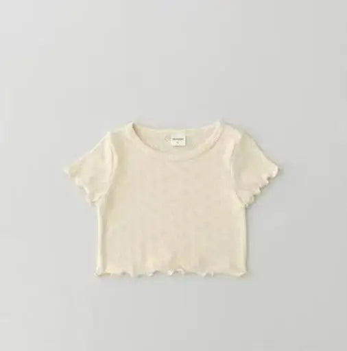 -ベビートップス ハートレースニット 半袖Tシャツ パステル 4カラー - mamahalo shop - 半袖Tシャツ -  べビー服 - 子供服 - 男の子 - 女の子