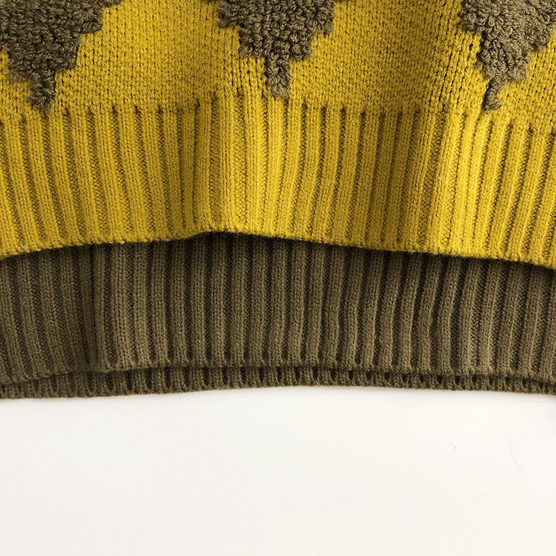 -キッズ ニットベスト レトロ ダイヤチェック Vネック コーヒー イエロー 2カラー ボーイズ 男の子 子供服 - mamahalo shop - ベスト -  べビー服 - 子供服 - 男の子 - 女の子