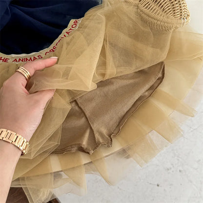 -キッズスカート チュチュ チュールスカート ティアードスカート レターロゴウエスト 2カラー - mamahalo shop - スカート -  べビー服 - 子供服 - 男の子 - 女の子