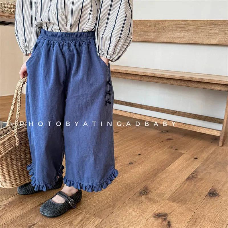 -キッズパンツ 裾フリルワイドルーズクロップドパンツ 2カラー【mh0006851】 - mamahalo shop - ロングパンツ・スウェットパンツ -  べビー服 - 子供服 - 男の子 - 女の子