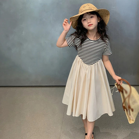 -キッズワンピース 半袖ボーダードッキングワンピース【mh0005960】 - mamahalo shop - 半袖ワンピース -  べビー服 - 子供服 - 男の子 - 女の子