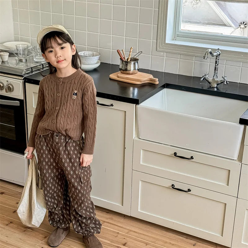 -キッズパンツ フラワー花柄プリント カーゴパンツ 2カラー - mamahalo shop - ロングパンツ・スウェットパンツ -  べビー服 - 子供服 - 男の子 - 女の子