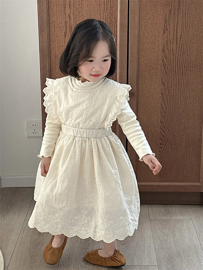 -キッズワンピース ノースリーブドレス レースフリル ベージュ - mamahalo shop - ノースリーブワンピース -  べビー服 - 子供服 - 男の子 - 女の子