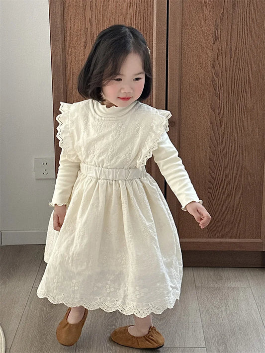 -キッズワンピース ノースリーブドレス レースフリル ベージュ - mamahalo shop - ノースリーブワンピース -  べビー服 - 子供服 - 男の子 - 女の子