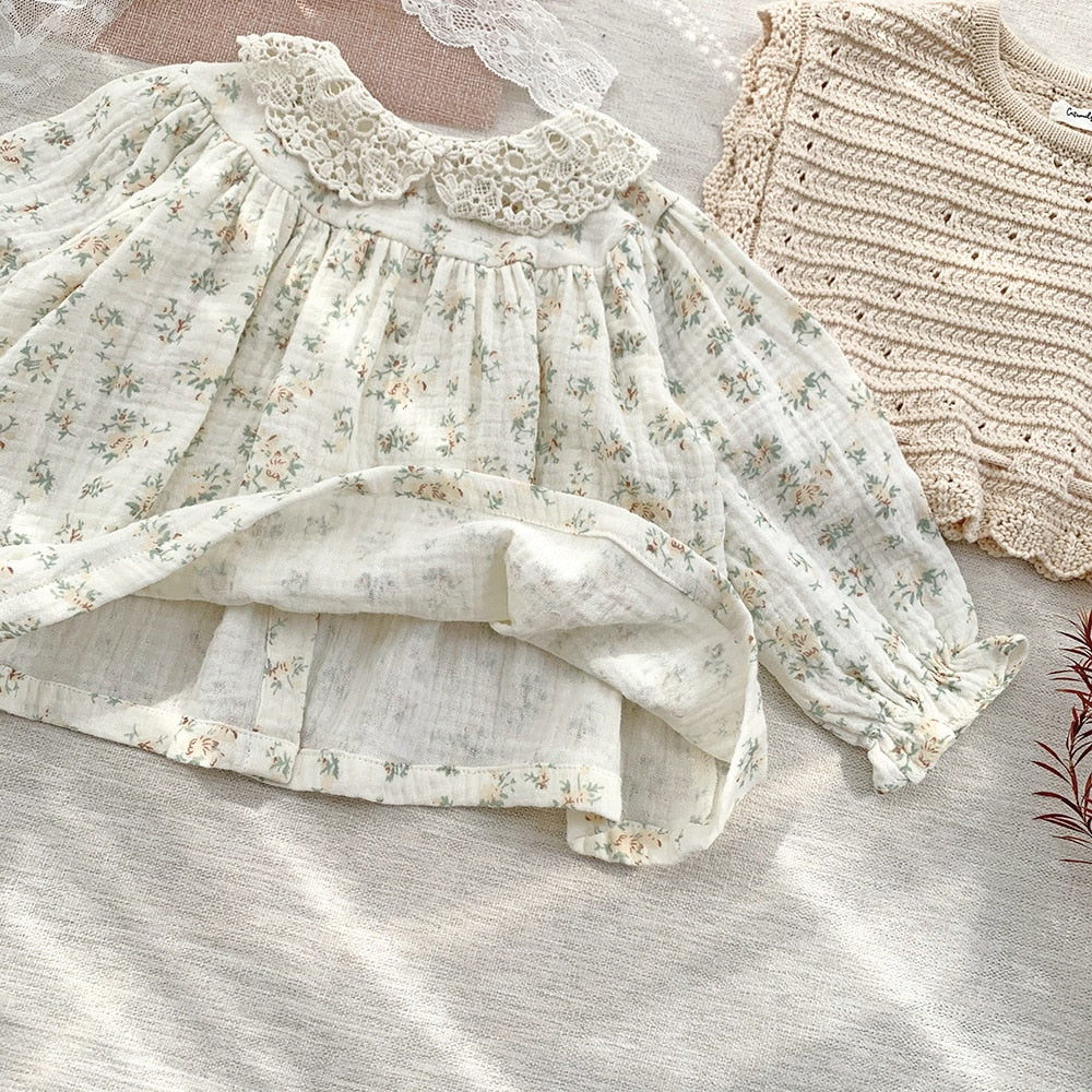 -ベビー キッズ レース 刺繍 襟 長袖 チュニック ブラウス シャツ - mamahalo shop - 長袖シャツ・ブラウス -  べビー服 - 子供服 - 男の子 - 女の子