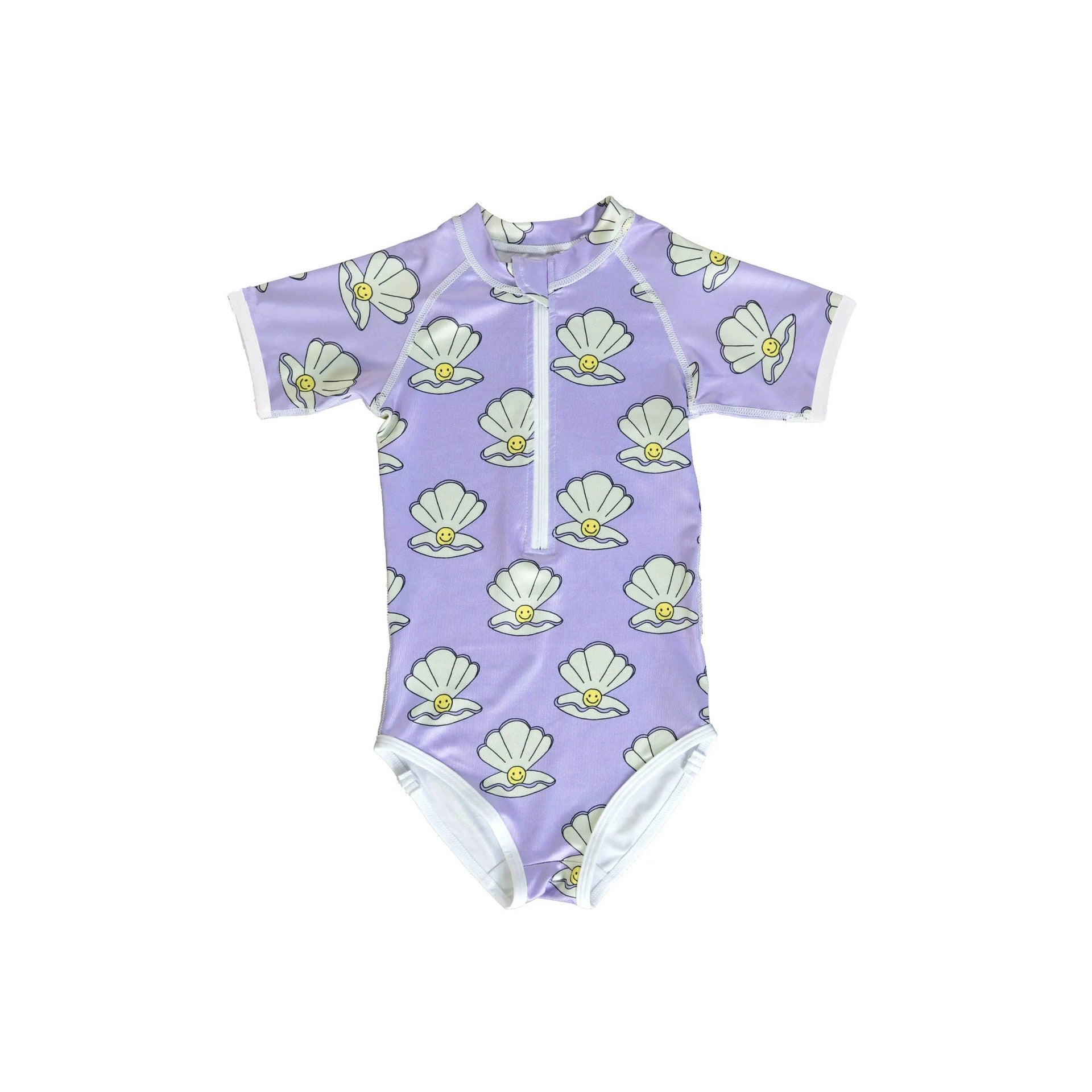 -キッズ 水着 半袖 つなぎ ラッシュガード ワンピース ガールズ シェル ボーダー アイスクリーム スイムウェア 6スタイル【mh0002228】 - mamahalo shop - ベビー用水着 -  べビー服 - 子供服 - 男の子 - 女の子