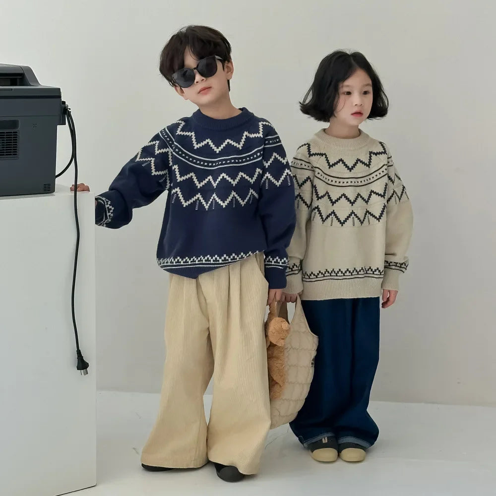 -キッズトップス 幾何学デザインニットセーター 2カラー - mamahalo shop - ニット・セーター -  べビー服 - 子供服 - 男の子 - 女の子