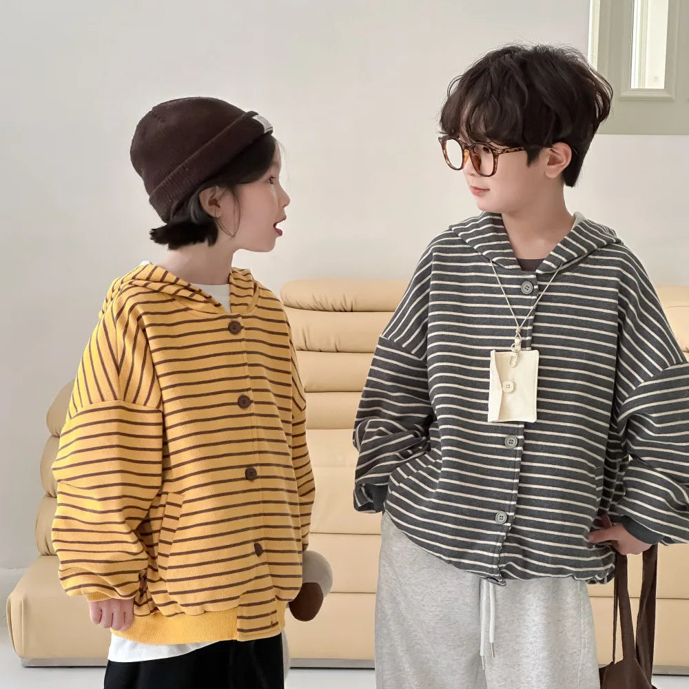 -キッズトップス ボーダーフーディルーズスウェットカーディガンパーカー 2カラー【mh0007157】 - mamahalo shop - カーディガン・パーカー -  べビー服 - 子供服 - 男の子 - 女の子