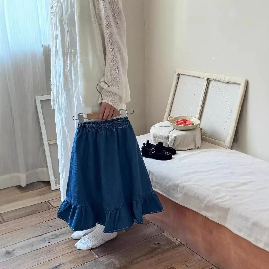 -キッズスカート 裾フリルデニムスカート - mamahalo shop - スカート -  べビー服 - 子供服 - 男の子 - 女の子