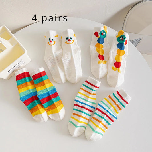 -キッズソックス 靴下4足セット カラフル あおむし ショートソックス【mh0005877】 - mamahalo shop - ベビー用靴下・タイツ -  べビー服 - 子供服 - 男の子 - 女の子