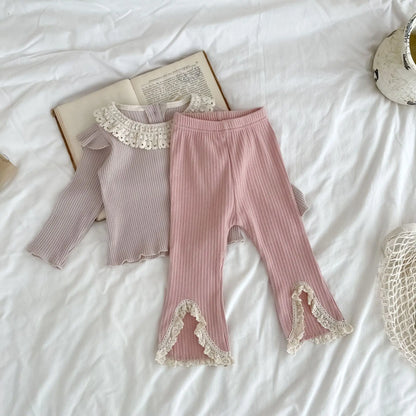 -ベビーパンツ フロントスリット レース フレア レギンスパンツ 3カラー【mh0006345】 - mamahalo shop - レギンスパンツ -  べビー服 - 子供服 - 男の子 - 女の子