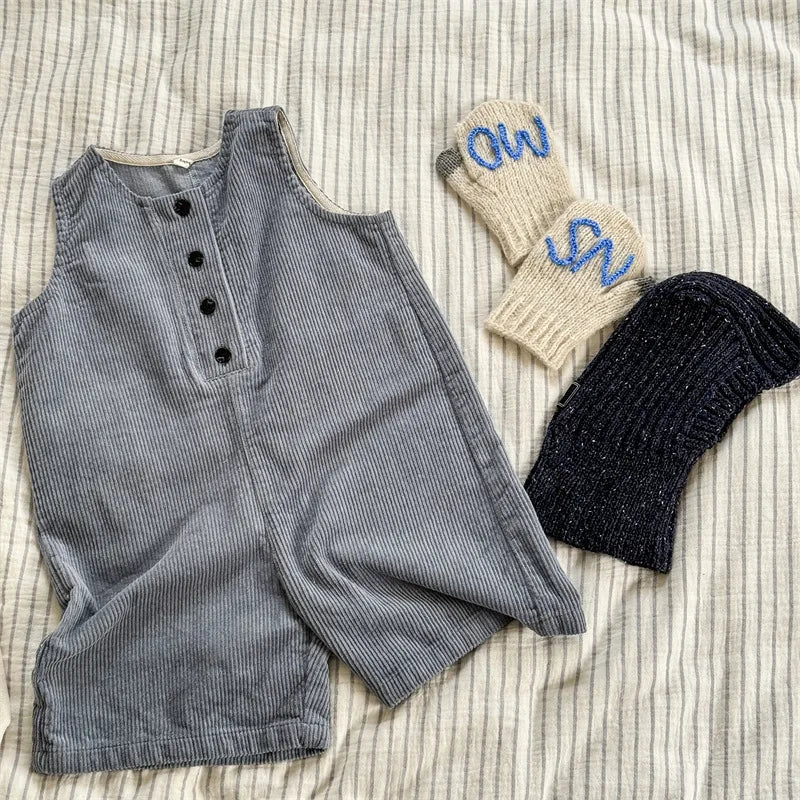 -キッズジャンプスーツ コーデュロイ ノースリーブオーバーオール つなぎ 3カラー - mamahalo shop - ノースリーブジャンプスーツ -  べビー服 - 子供服 - 男の子 - 女の子