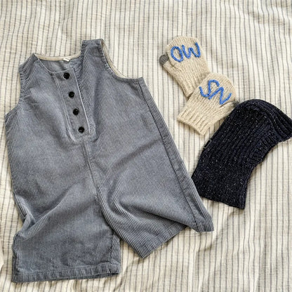 -キッズジャンプスーツ コーデュロイ ノースリーブオーバーオール つなぎ 3カラー - mamahalo shop - ノースリーブジャンプスーツ -  べビー服 - 子供服 - 男の子 - 女の子