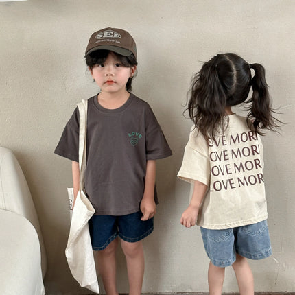 キッズトップス 半袖Tシャツ ハートLOVEワンポイントロゴ 2カラー - mamahalo shop - 半袖Tシャツ - ベビー服 - 子供服 - 男の子 - 女の子