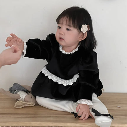 ベビーロンパース レースフリルフリース長袖ボディスーツ - mamahalo shop - 長袖ロンパース -  べビー服 - 子供服 - 男の子 - 女の子