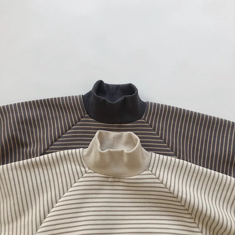 -キッズスウェットシャツ ボーダープリント 裏フリース ハイネック スタンドカラートレーナー プルオーバー 2カラー ユニセックス 男の子 女の子 子供服 - mamahalo shop - トレーナー・フーディ -  べビー服 - 子供服 - 男の子 - 女の子