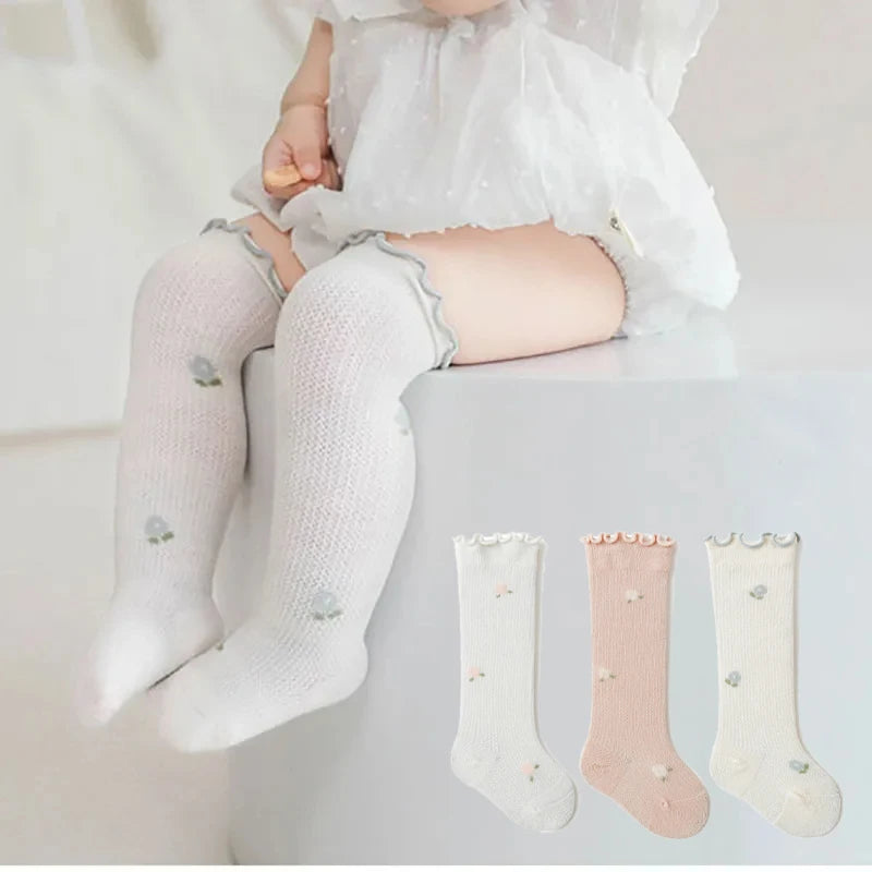 -ベビーソックス 靴下3足セット フリルハイソックス フラワー花柄 - mamahalo shop - ベビー用靴下・タイツ -  べビー服 - 子供服 - 男の子 - 女の子