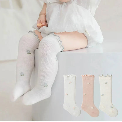 -ベビーソックス 靴下3足セット フリルハイソックス フラワー花柄 - mamahalo shop - ベビー用靴下・タイツ -  べビー服 - 子供服 - 男の子 - 女の子