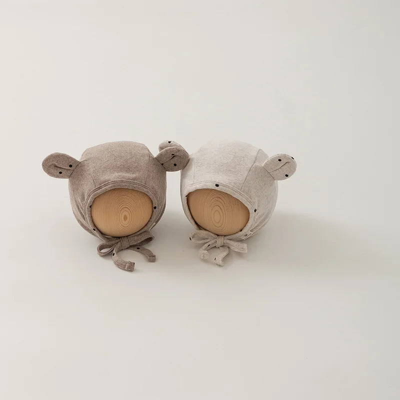 -ベビー帽子 水玉ドット羊耳付きボンネット帽子 3カラー【mh0006960】 - mamahalo shop - ベビー用帽子 -  べビー服 - 子供服 - 男の子 - 女の子
