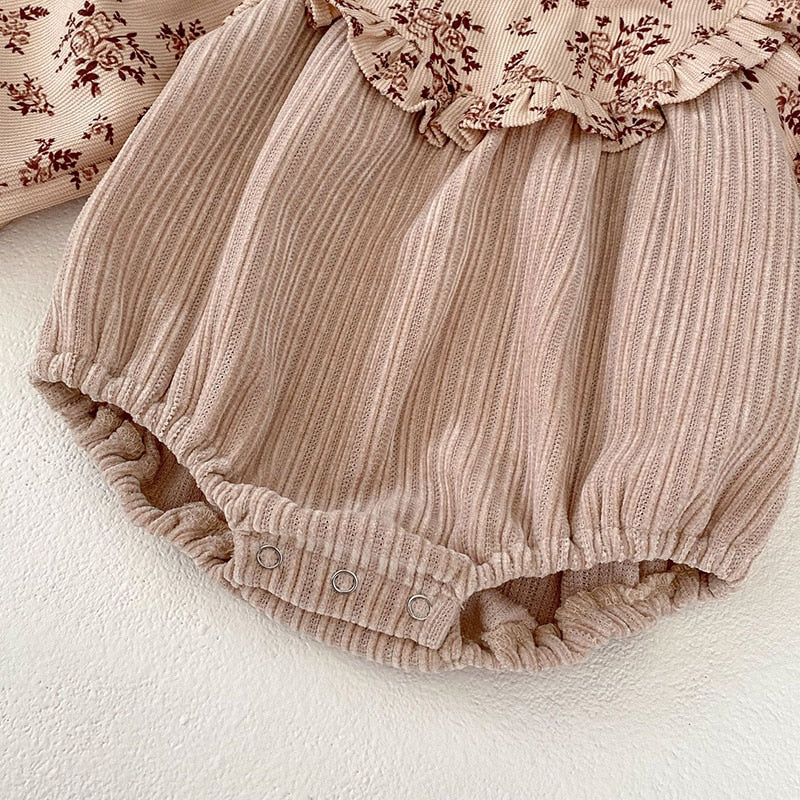 -☺︎ ベビー フラワー 花柄 長袖 ドッキング ロンパース ドレス お出かけ ガールズ - mamahalo shop - 長袖ロンパース -  べビー服 - 子供服 - 男の子 - 女の子