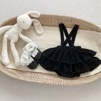 -ベビーパンツ サスペンダースカートブルマ ケーキスカート ブラック/ホワイト/2カラー - mamahalo shop - ブルマパンツ -  べビー服 - 子供服 - 男の子 - 女の子