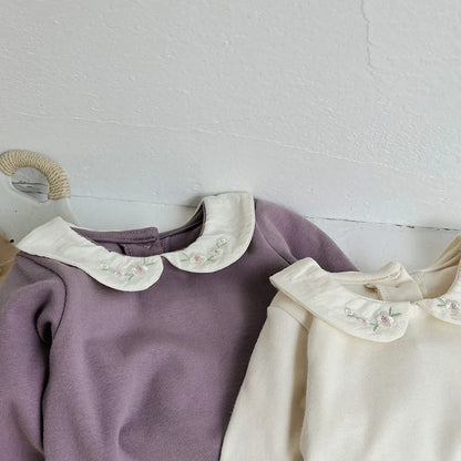 -ベビートップス フラワー刺繍丸襟長袖Tシャツブラウス 2カラー【mh0006702】 - mamahalo shop - 長袖Tシャツ -  べビー服 - 子供服 - 男の子 - 女の子