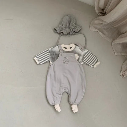 -ベビートップス/ジャンプスーツ ボーダー長袖Tシャツ/うさぎオーバーオールロンパース【mh0006801】 - mamahalo shop - 長袖セットアップ -  べビー服 - 子供服 - 男の子 - 女の子