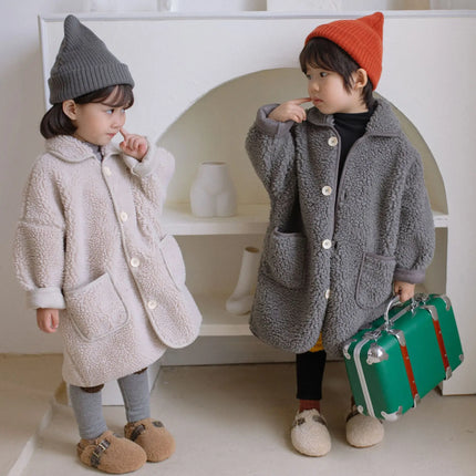 キッズアウター ボアフリースシンプルロングコート - mamahalo shop - ロングコート -  べビー服 - 子供服 - 男の子 - 女の子