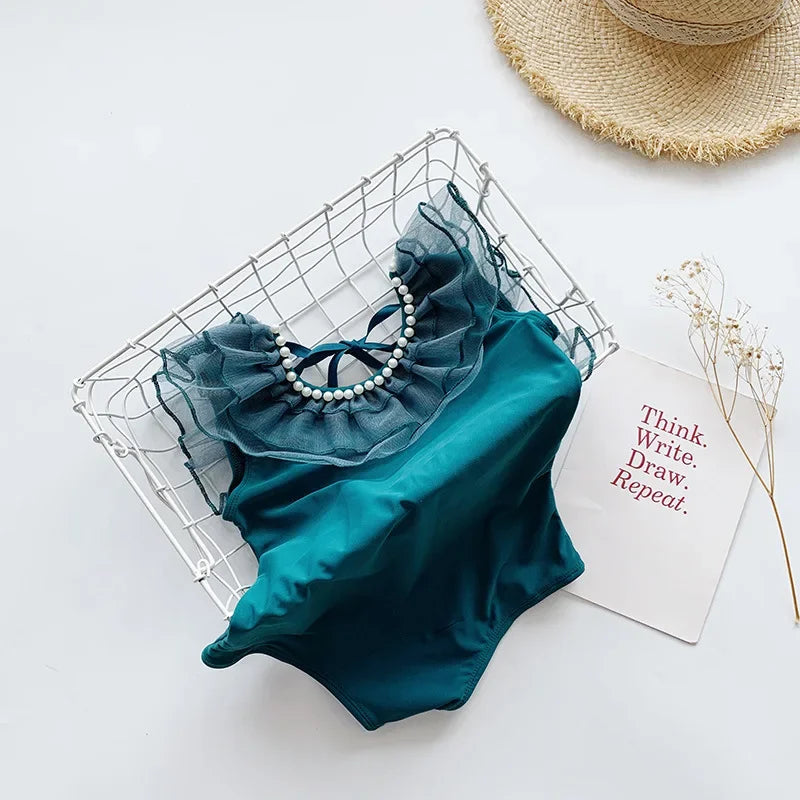 -キッズ水着 ワンピース レースフリル ガールズ スイムウェア【mh0005123】 - mamahalo shop - ベビー用水着 -  べビー服 - 子供服 - 男の子 - 女の子