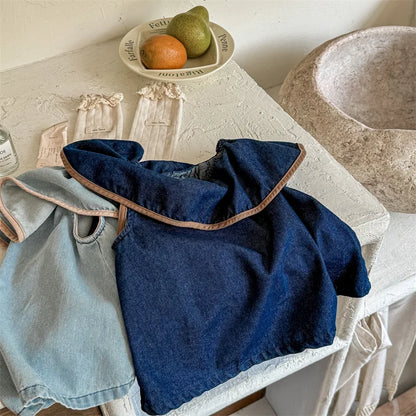 -キッズトップス デニム ビッグサークル襟 ノースリーブブラウス 2カラー【mh0005437】 - mamahalo shop - タンクトップ・キャミソール・ノースリーブトップス -  べビー服 - 子供服 - 男の子 - 女の子