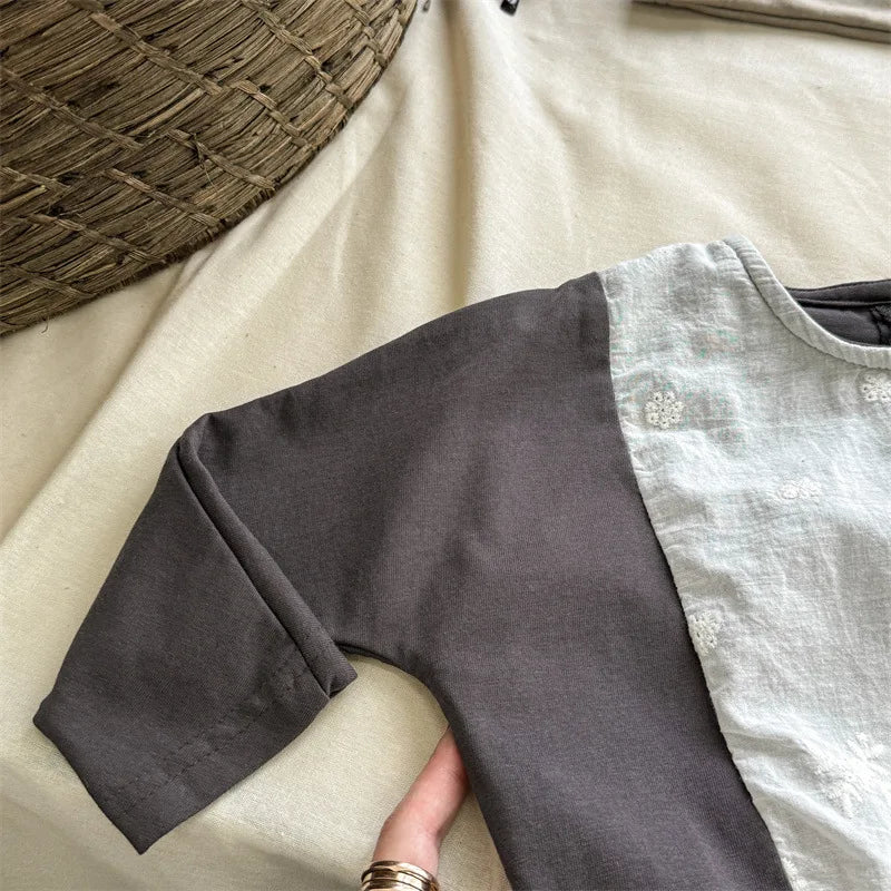 -キッズトップス 長袖パッチワークTシャツ 2カラー - mamahalo shop - 長袖Tシャツ -  べビー服 - 子供服 - 男の子 - 女の子