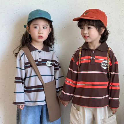 キッズトップス レトロボーダー長袖ポロシャツ【mh-0008833】 - mamahalo shop - 長袖シャツ・ブラウス -  べビー服 - 子供服 - 男の子 - 女の子