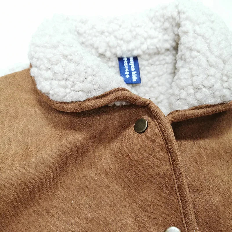 -ベビーアウタージャンプスーツ 裏ボアフリース長袖ロンパース ブラウン - mamahalo shop - アウタージャンプスーツ -  べビー服 - 子供服 - 男の子 - 女の子