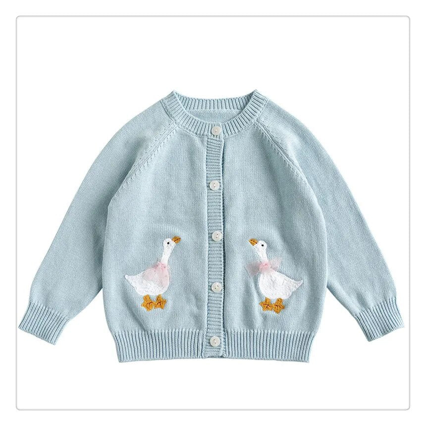 -キッズカーディガン 長袖ニット アニマルアップリケ うさぎ あひる りす 4カラー ガールズ 女の子 子供服 - mamahalo shop - カーディガン・パーカー -  べビー服 - 子供服 - 男の子 - 女の子