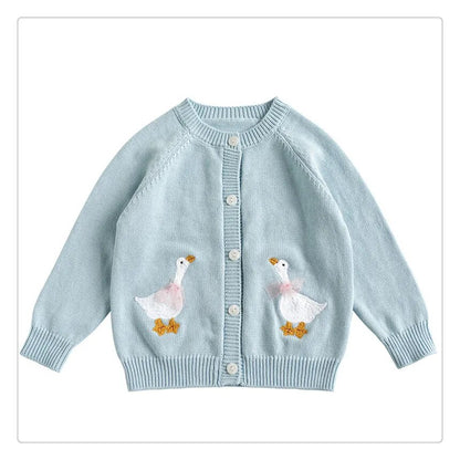 -キッズカーディガン 長袖ニット アニマルアップリケ うさぎ あひる りす 4カラー ガールズ 女の子 子供服 - mamahalo shop - カーディガン・パーカー -  べビー服 - 子供服 - 男の子 - 女の子