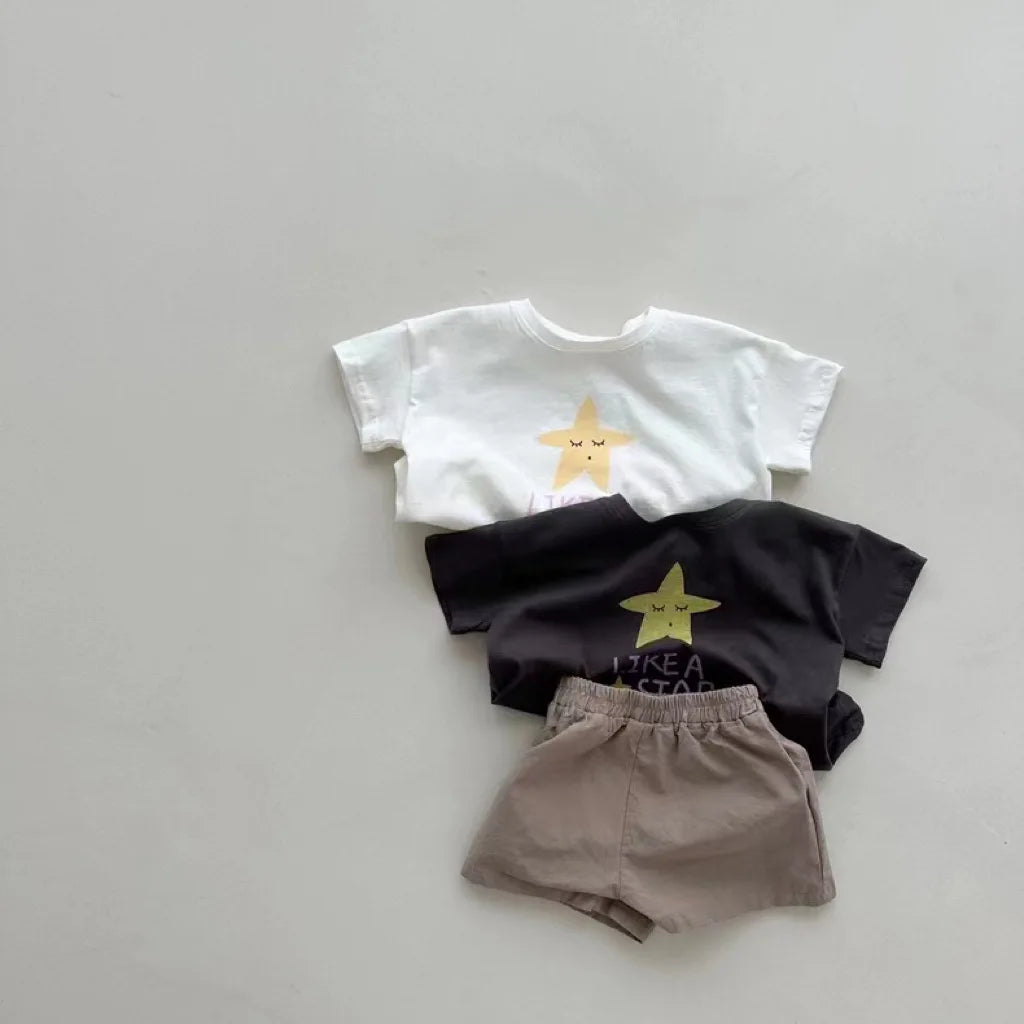 -ベビートップス 半袖プリントTシャツ 星スタープリント 2カラー【mh0005471】 - mamahalo shop - 半袖Tシャツ -  べビー服 - 子供服 - 男の子 - 女の子