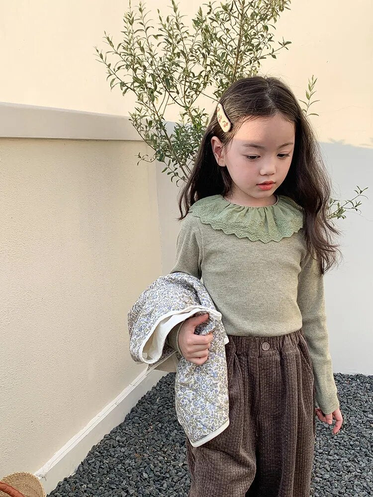 -キッズ レースカラー カットソー ニット セーター 4カラー ガールズ 女の子 子供服 - mamahalo shop - ニット・セーター -  べビー服 - 子供服 - 男の子 - 女の子