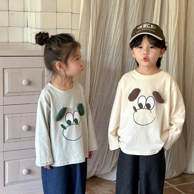 キッズトップス 長袖Tシャツ 犬ドッグアップリケ 2カラー - mamahalo shop - 長袖Tシャツ -  べビー服 - 子供服 - 男の子 - 女の子