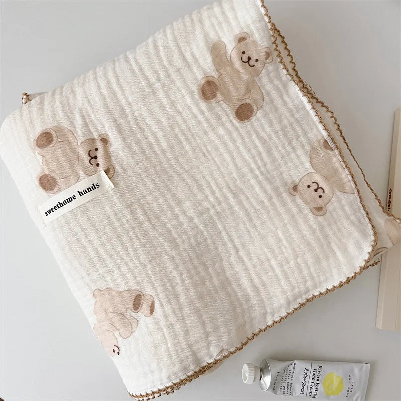 -ベビーブランケット ガーゼケット おくるみ スワドル ベアくまプリント 120X130cm【mh0006259】 - mamahalo shop - ベビーブランケット・タオル -  べビー服 - 子供服 - 男の子 - 女の子