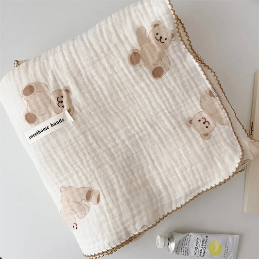 -ベビーブランケット ガーゼケット おくるみ スワドル ベアくまプリント 120X130cm【mh0006259】 - mamahalo shop - ベビーブランケット・タオル -  べビー服 - 子供服 - 男の子 - 女の子
