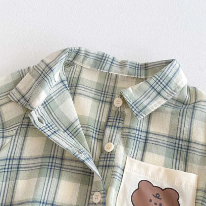 -ベビーロンパース 半袖シャツボディスーツ レトロチェック【mh0006271】 - mamahalo shop - 半袖ロンパース -  べビー服 - 子供服 - 男の子 - 女の子