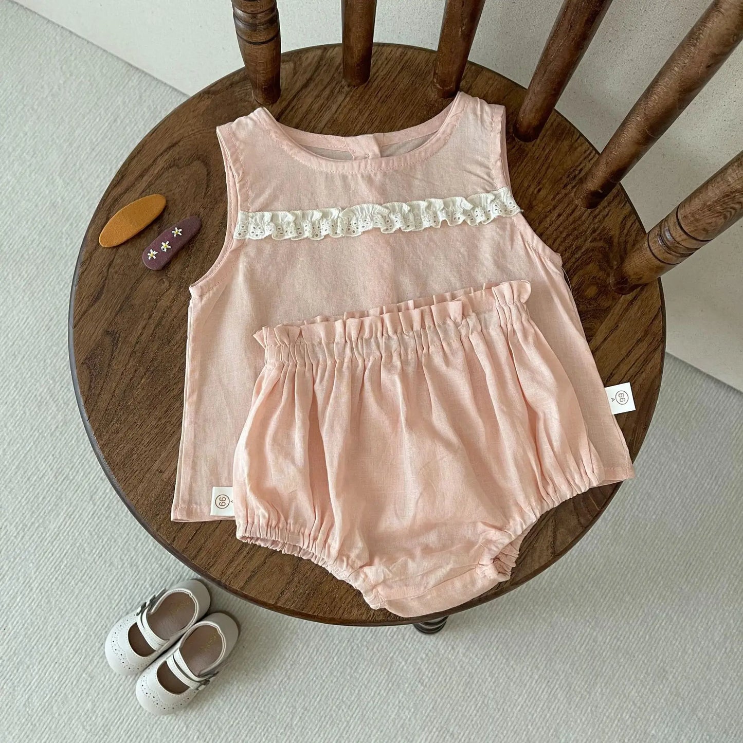 -ベビーセットアップ 2点セット ノースリーブフリルタンクトップ+ブルマパンツ 2カラー【mh0005538】 - mamahalo shop - ノースリーブセットアップ -  べビー服 - 子供服 - 男の子 - 女の子