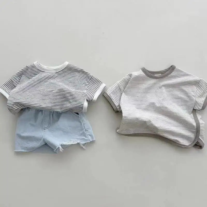 -ベビートップス 半袖ボーダーTシャツ シンプルベーシック 2カラー【mh0005600】 - mamahalo shop - 半袖Tシャツ -  べビー服 - 子供服 - 男の子 - 女の子