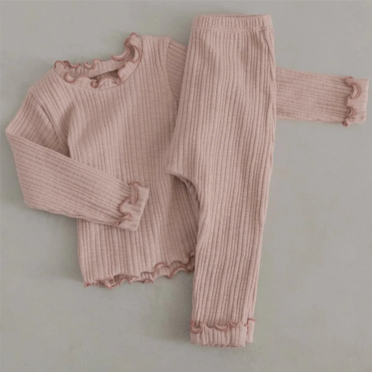 -ベビーセットアップ 2点セット プリーツ加工フリル長袖Tシャツ+プリーツ加工ロングパンツ 5カラー - mamahalo shop - 長袖セットアップ -  べビー服 - 子供服 - 男の子 - 女の子