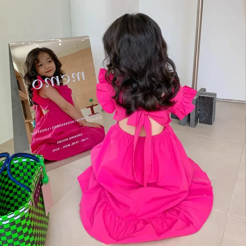 -キッズワンピース ショルダーフリル バックオープン サマードレス 2カラー【mh0005833】 - mamahalo shop - 半袖ワンピース -  べビー服 - 子供服 - 男の子 - 女の子