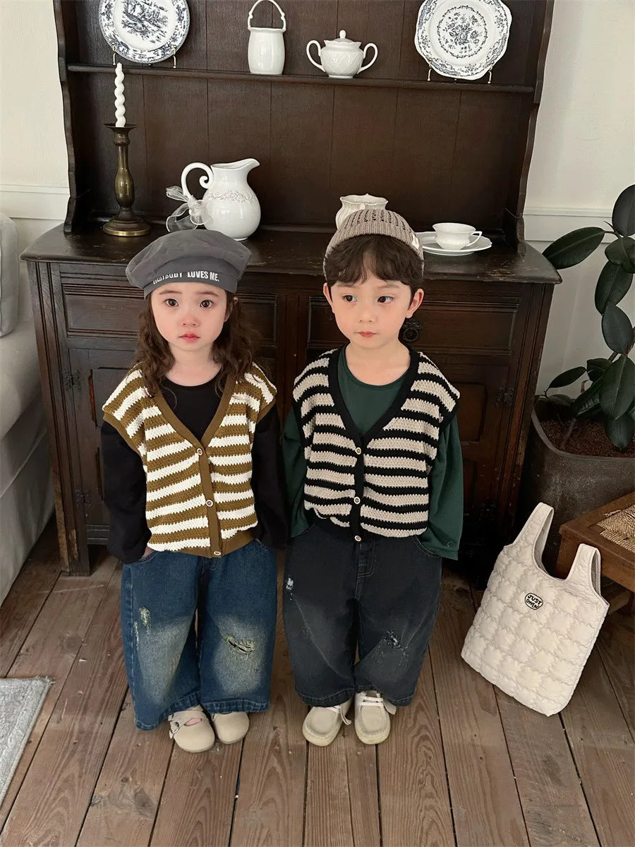 -キッズベスト ボーダー柄ニットベスト イエロー/ブラック/2カラー - mamahalo shop - ベスト -  べビー服 - 子供服 - 男の子 - 女の子