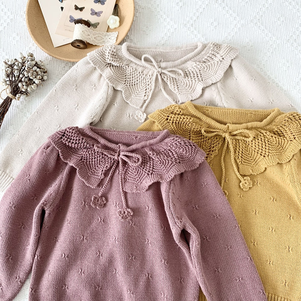 -キッズ ニット フリルカラー セーター トップス 3カラー ガールズ - mamahalo shop - ニット・セーター -  べビー服 - 子供服 - 男の子 - 女の子